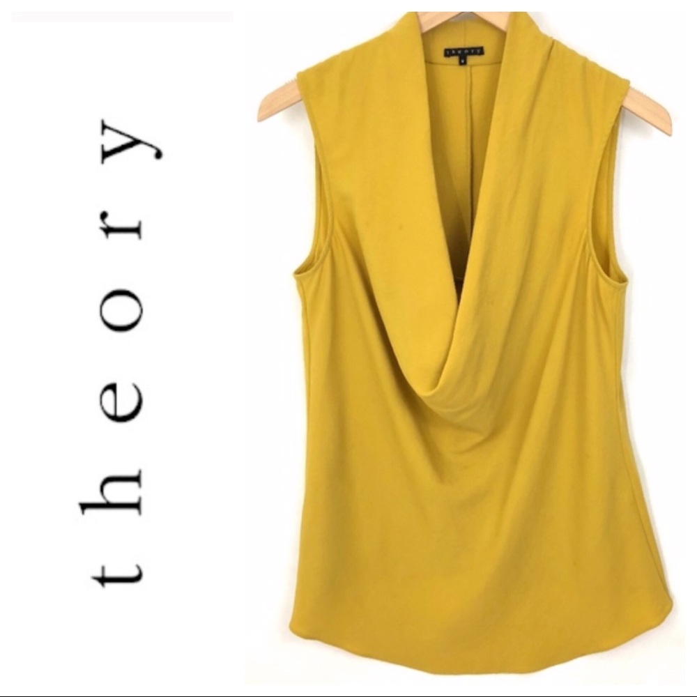 Theory Cowl Neck Silk Tank, Size S. Color: gold